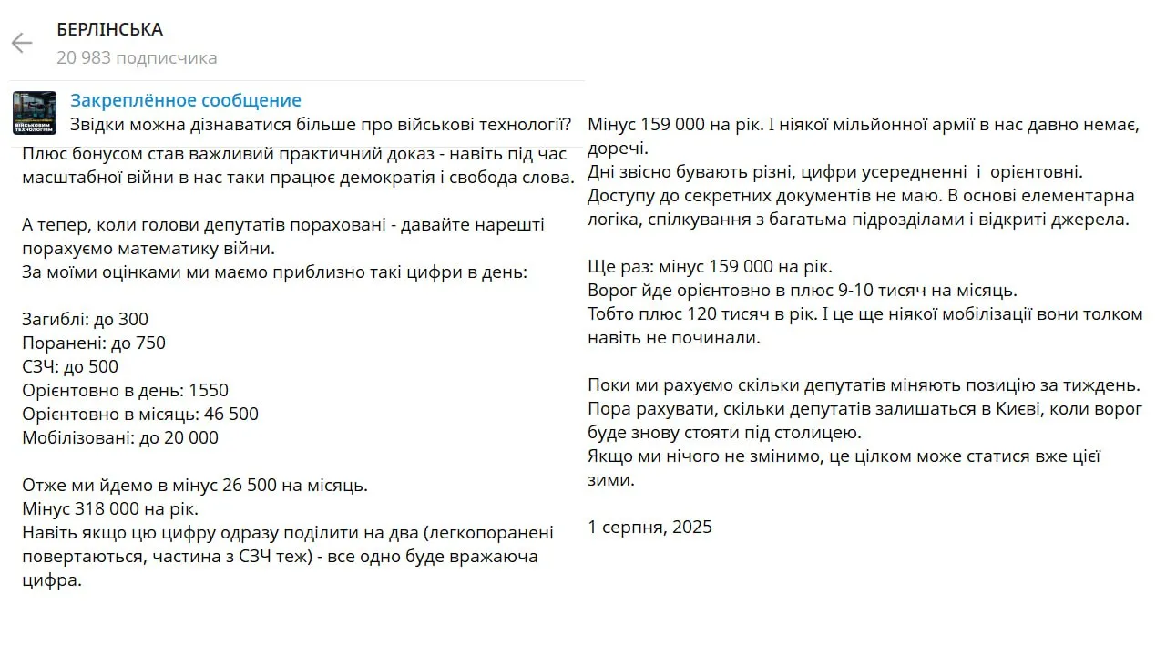 Wpis z kanału Telegram