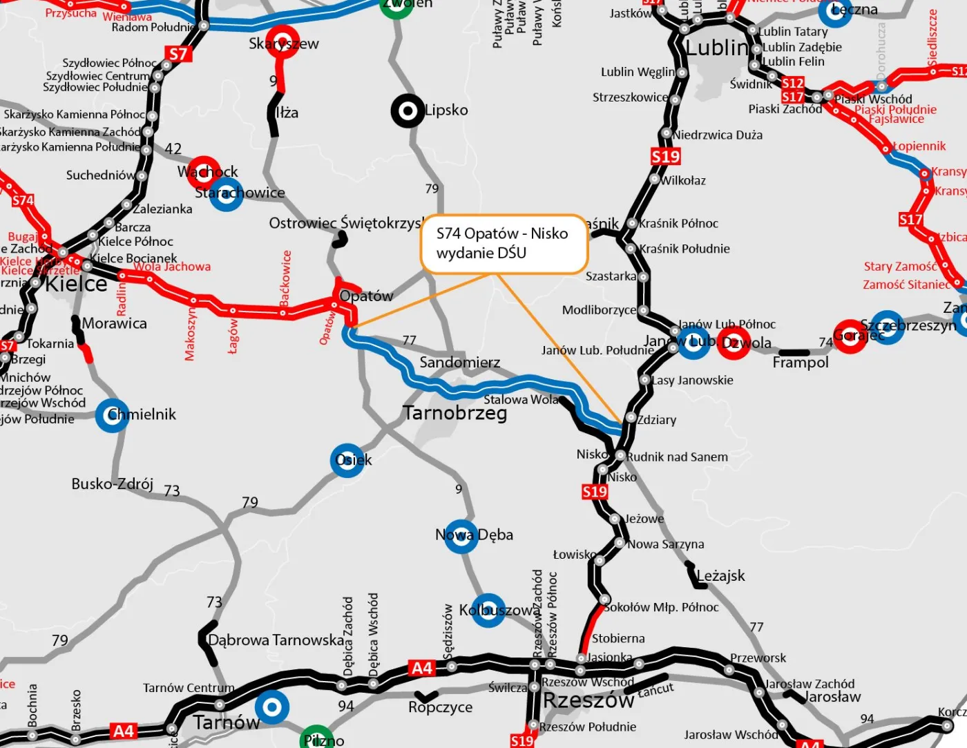 Mapa S74 Opatów - Nisko