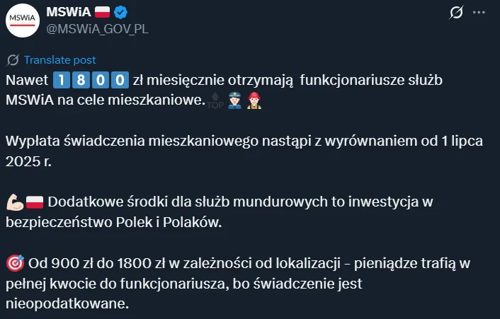 Komunikat MSWiA na X.com