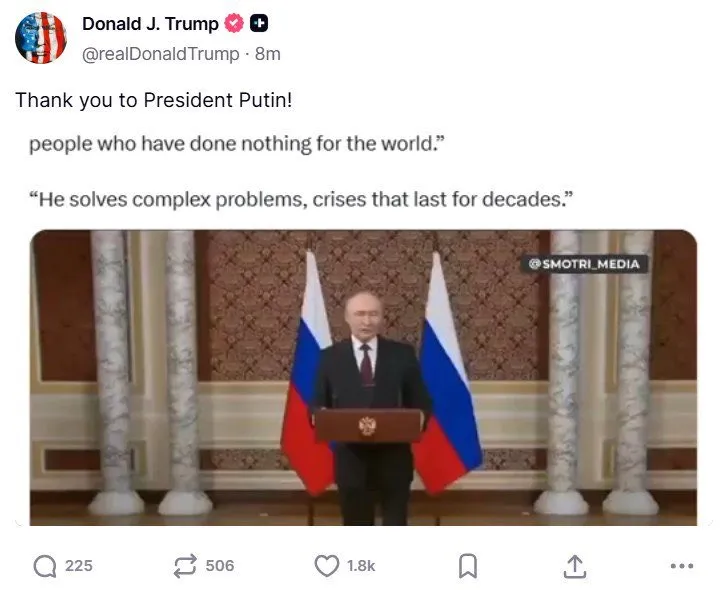 Trump dziękuje Putinowi
