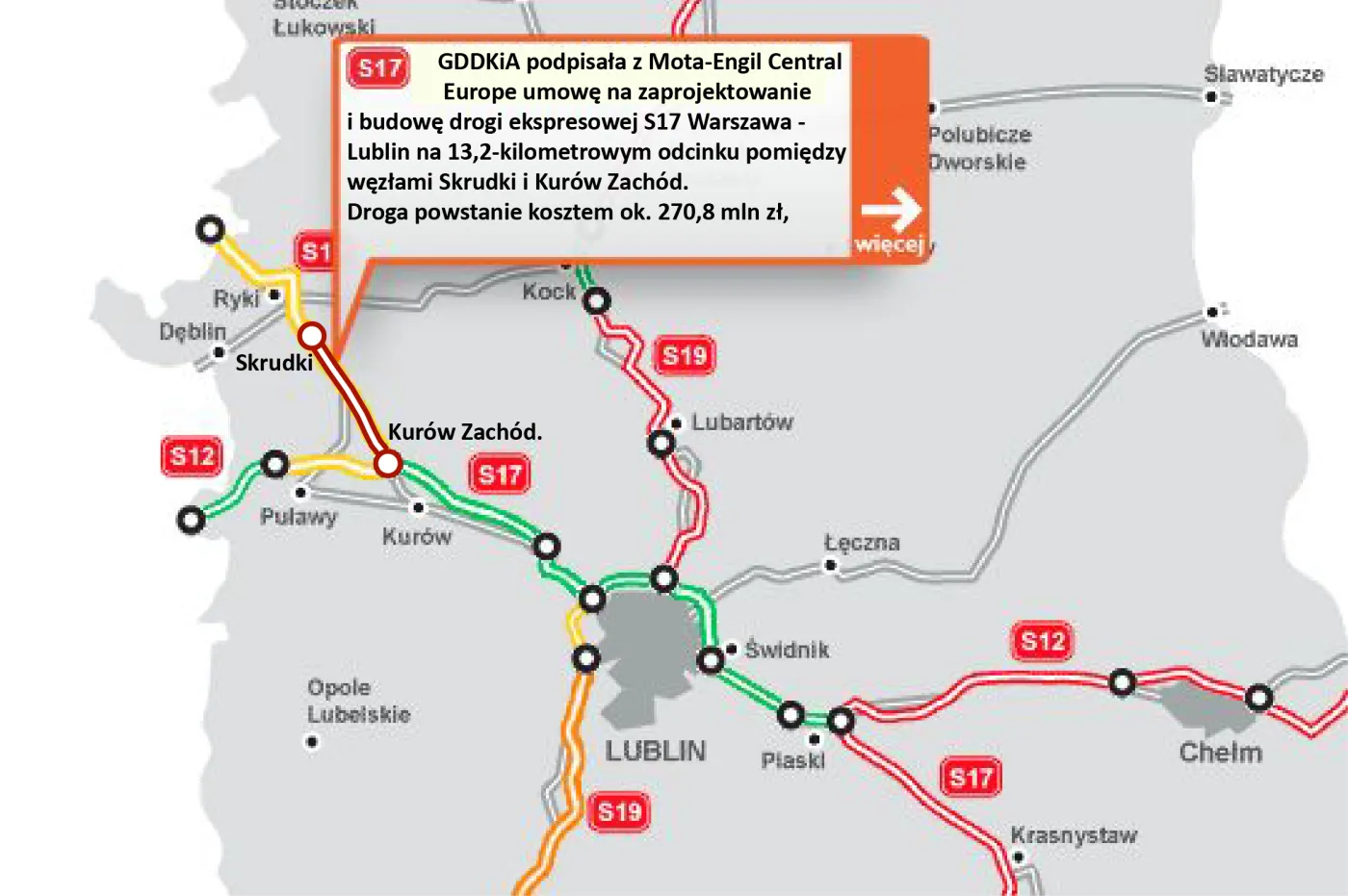 Ponad 13 km za 270 mln zł. GDDKiA podpisała umowę na budowę części trasy S17 [MAPA]