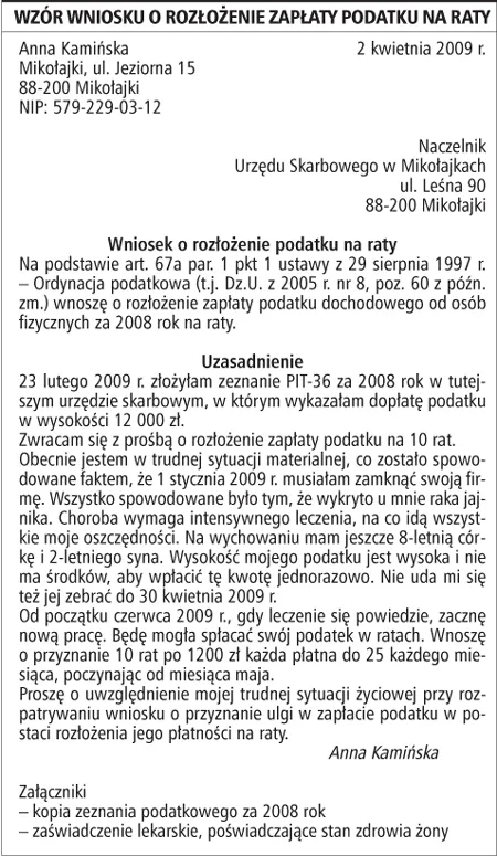 Jak uzyskać rozłożenie zapłaty podatku na raty