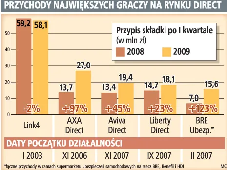 Polisy direct: 650–700 mln zł w 2009 roku