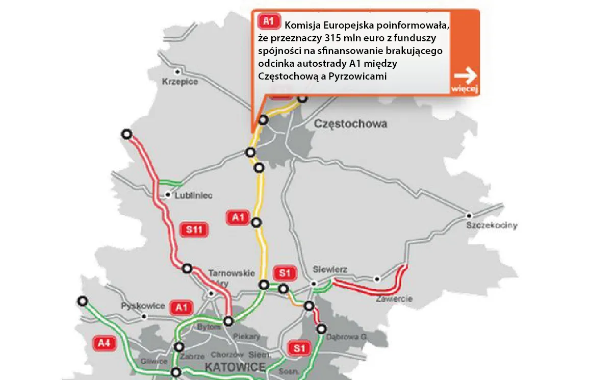 Unia sypnie pieniędzmi na autostradę A1. 315 mln euro na odcinek Częstochowa-Pyrzowice