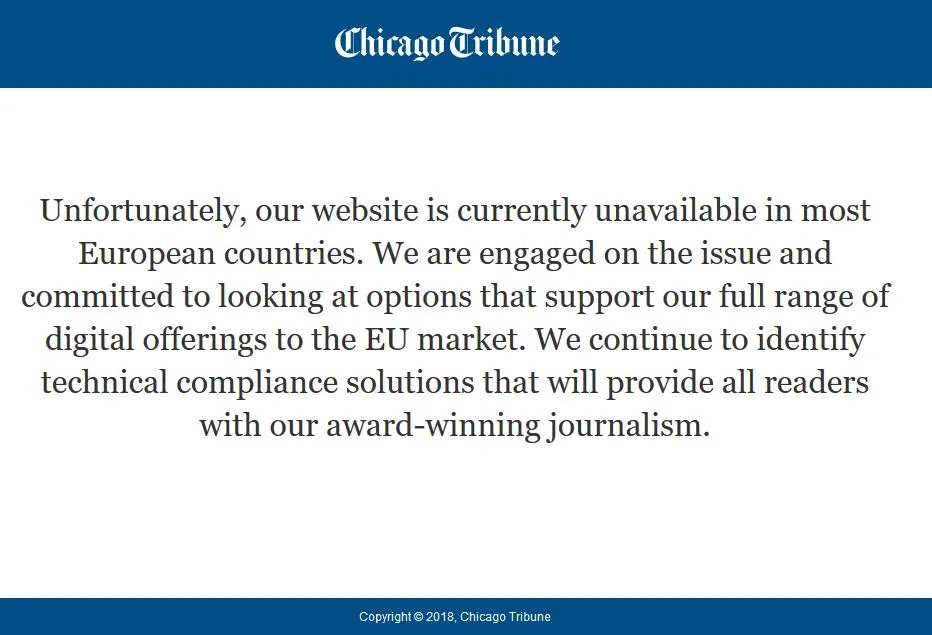 Amerykanie kontra RODO. Niektóre strony gazet niedostępne w Unii Europejskiej