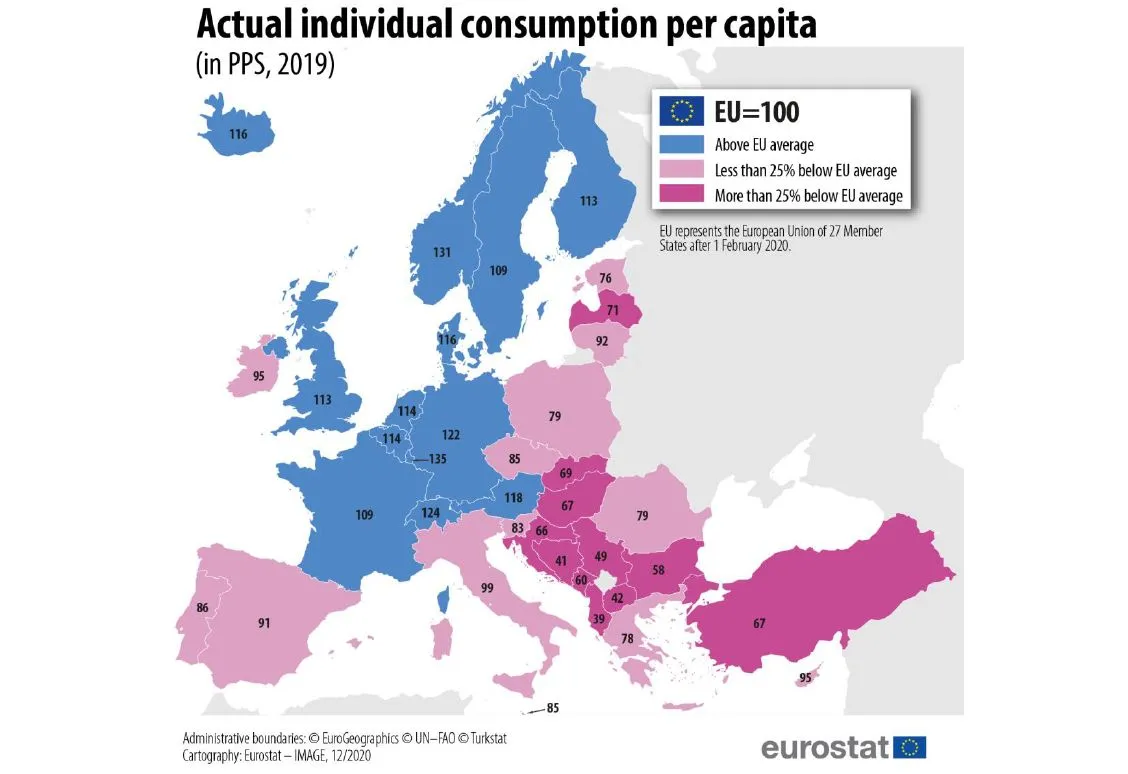 Mapa dobrobytu w Unii Europejskiej. Polska na 19. pozycji