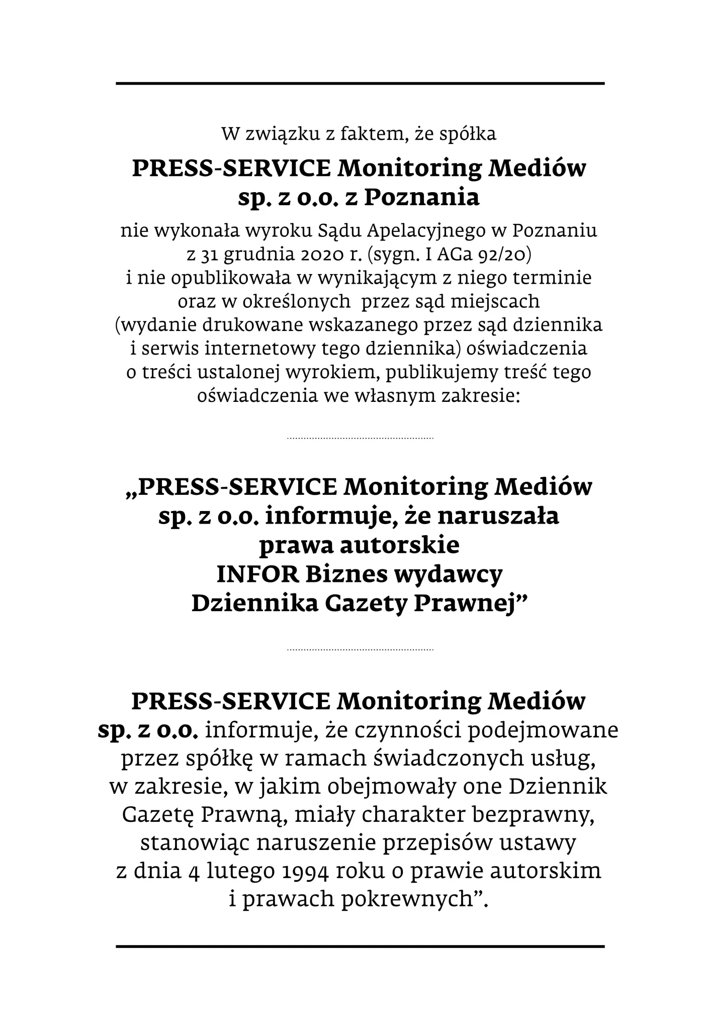 Ogłoszenie 3 lutego DGP