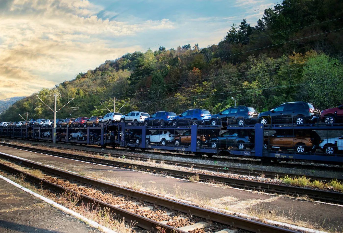 Pociąg, transport, samochody
