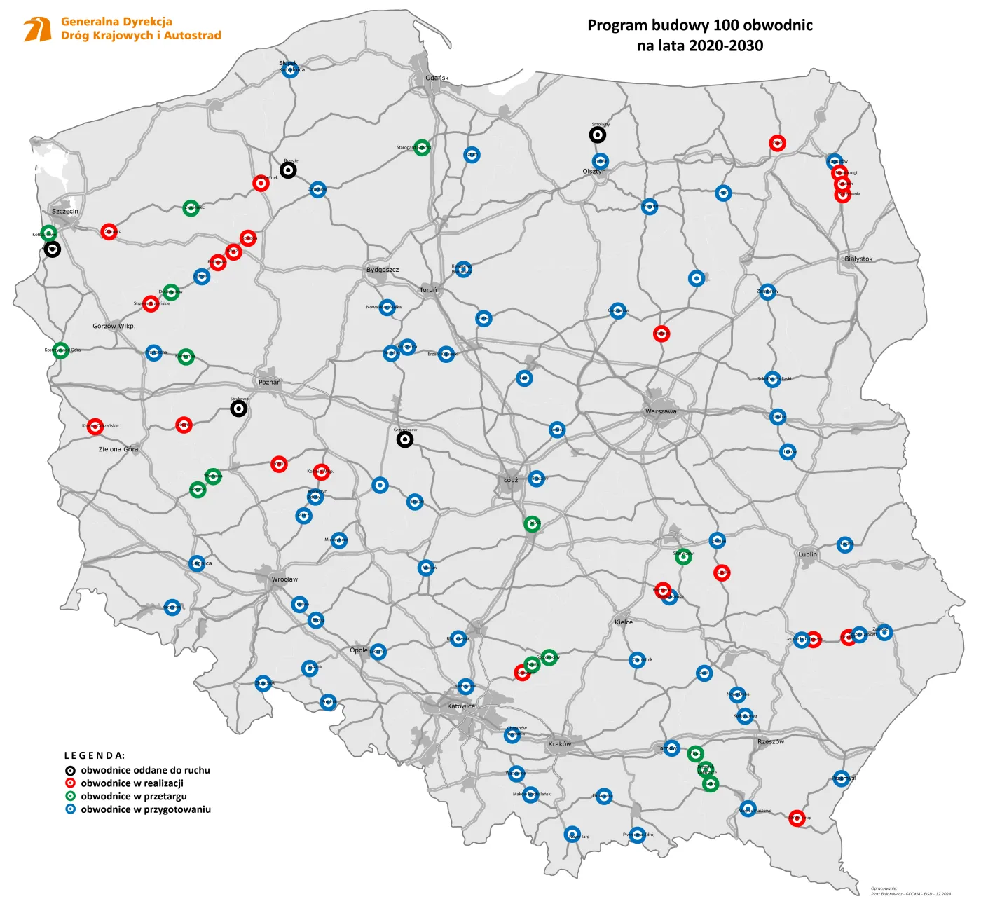 Stan realizacji Programu Budowy 100 obwodnic - grudzień 2024 r.