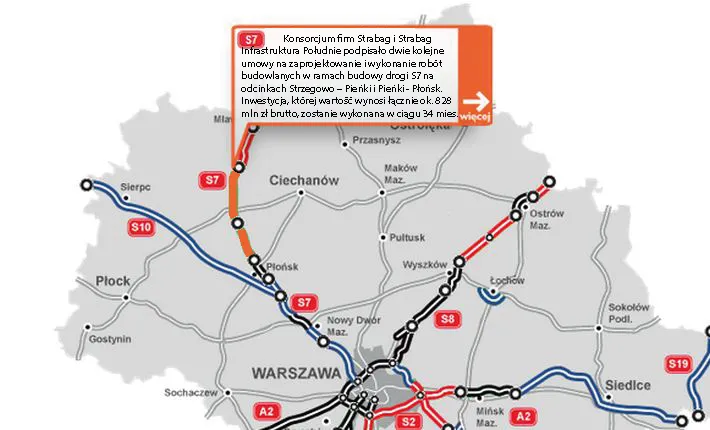 Strabag ma 2 kontrakty na budowę odcinków S7. 36 km za ok. 828 mln zł