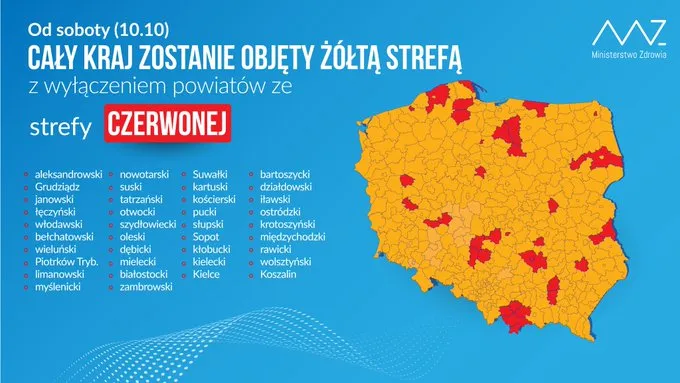 Nowa lista powiatów w czerwonej strefie od 10 października [MAPA]
