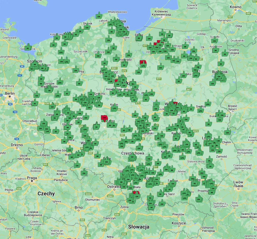 Kontrola jakości paliw - mapa