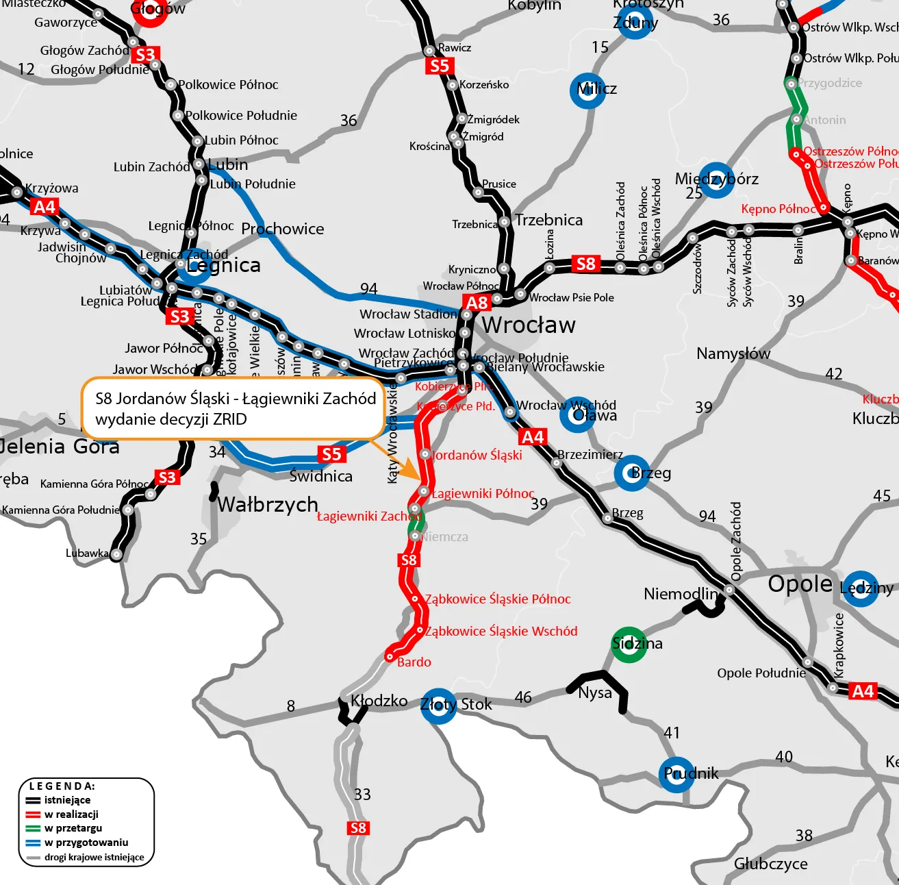 Mapa S8 Łagiewniki - Jordanów