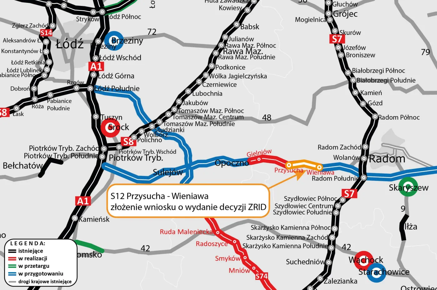 S12 Przysucha - Wieniawa - Mapa