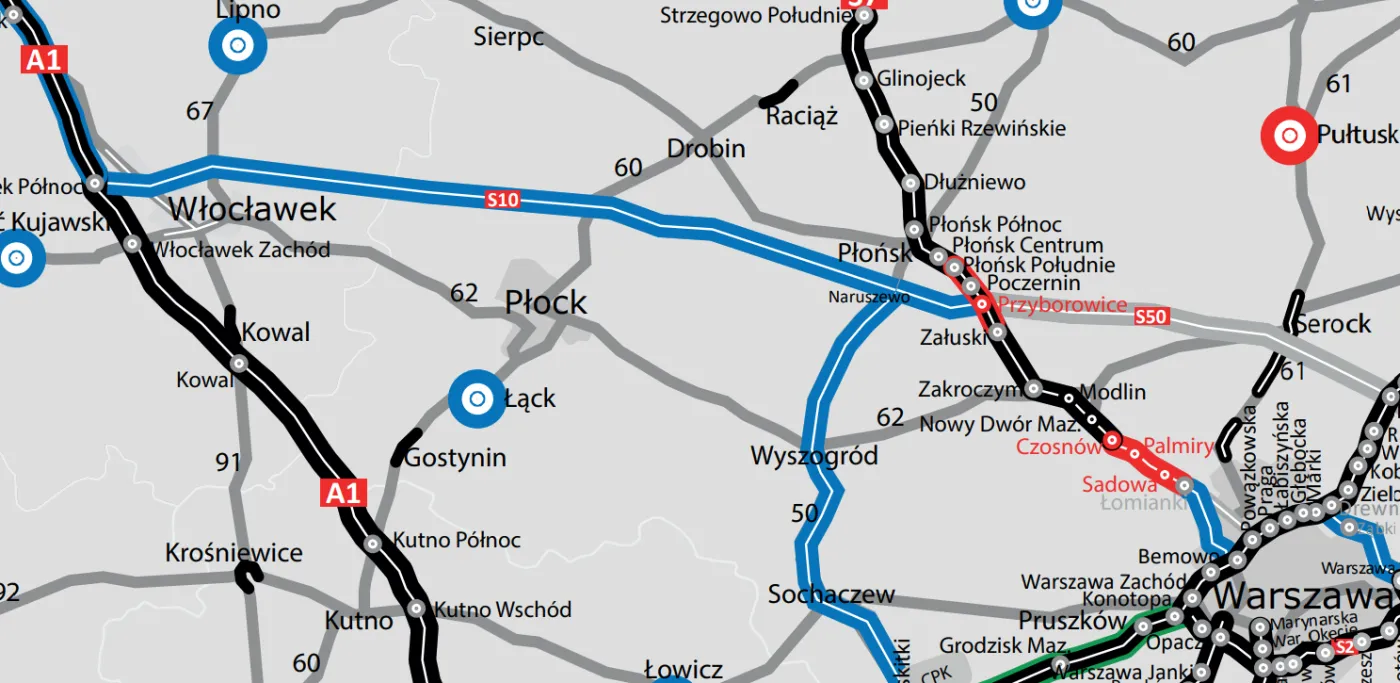 Plan na S10 w stronę Warszawy