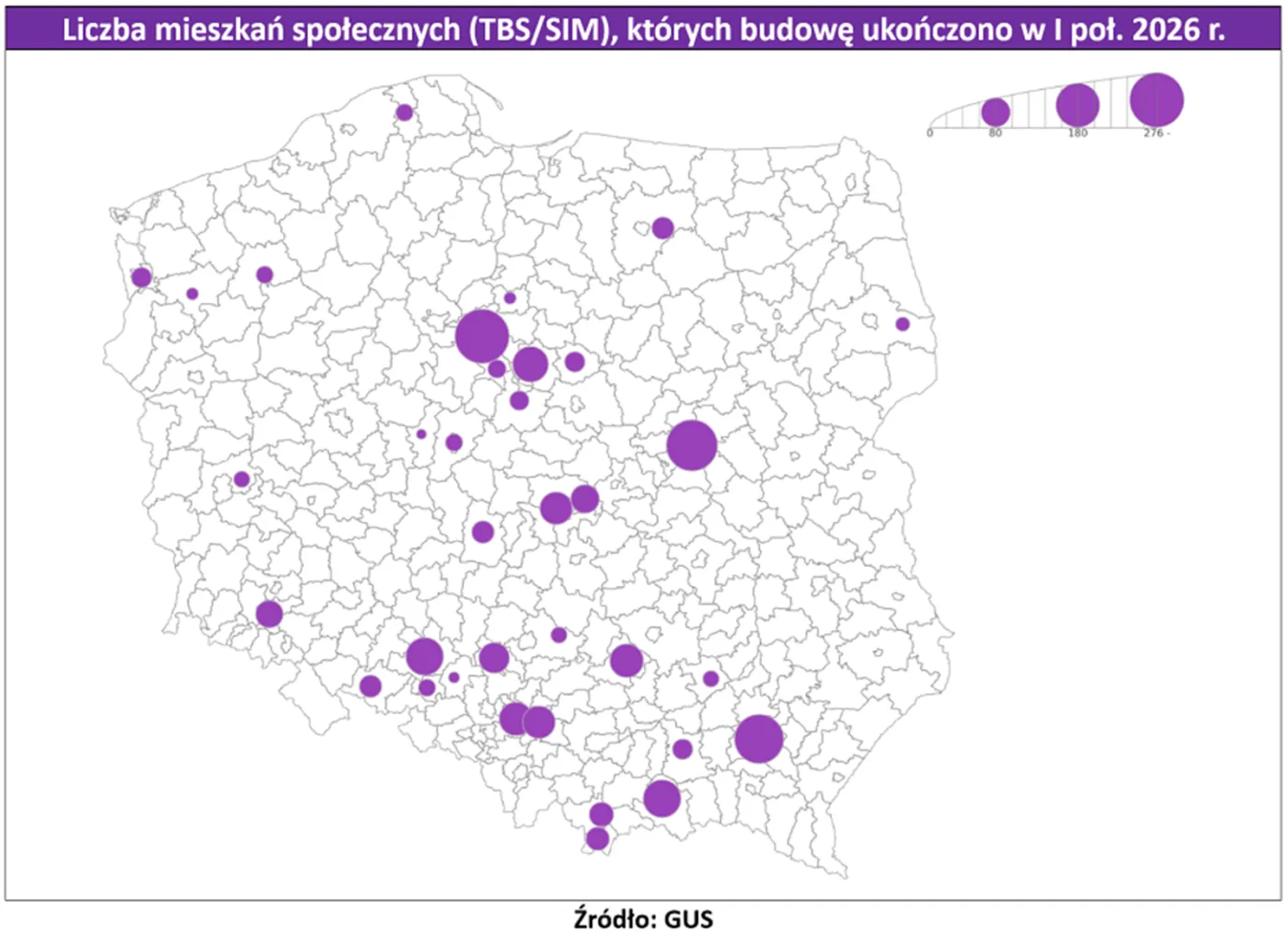 Liczba ukończonych mieszkań budownictwa społecznego w I poł. 2026 r.