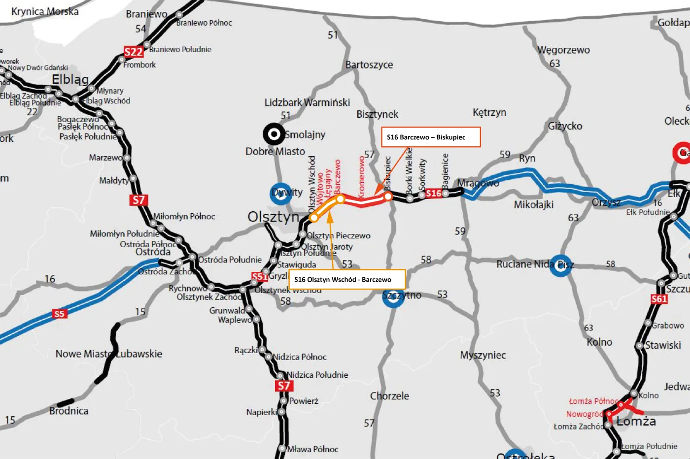 S16 Olsztyn Wschód - Biskupiec