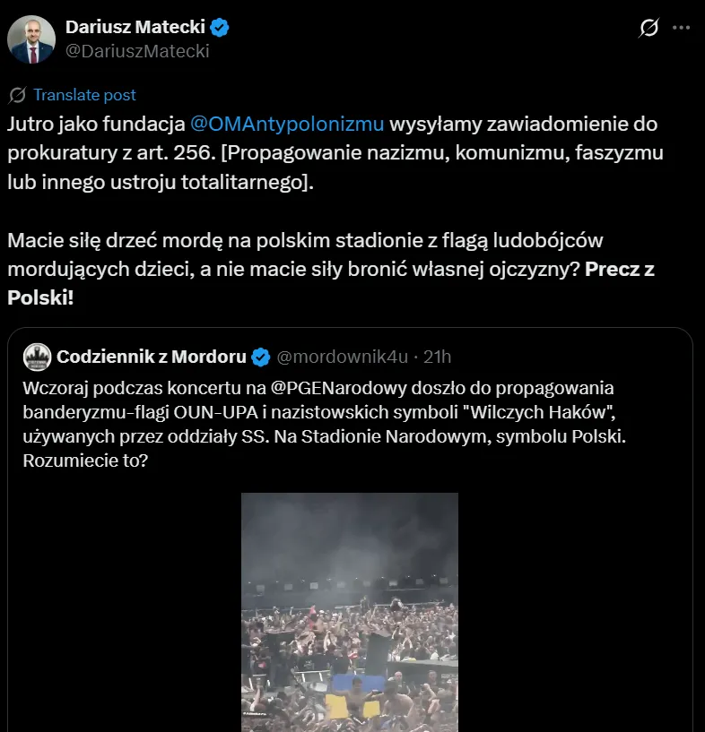 Dariusz Matecki wpis na x.com