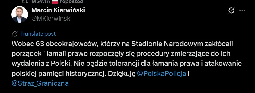 Wpis na X.com M. Kierwińskiego