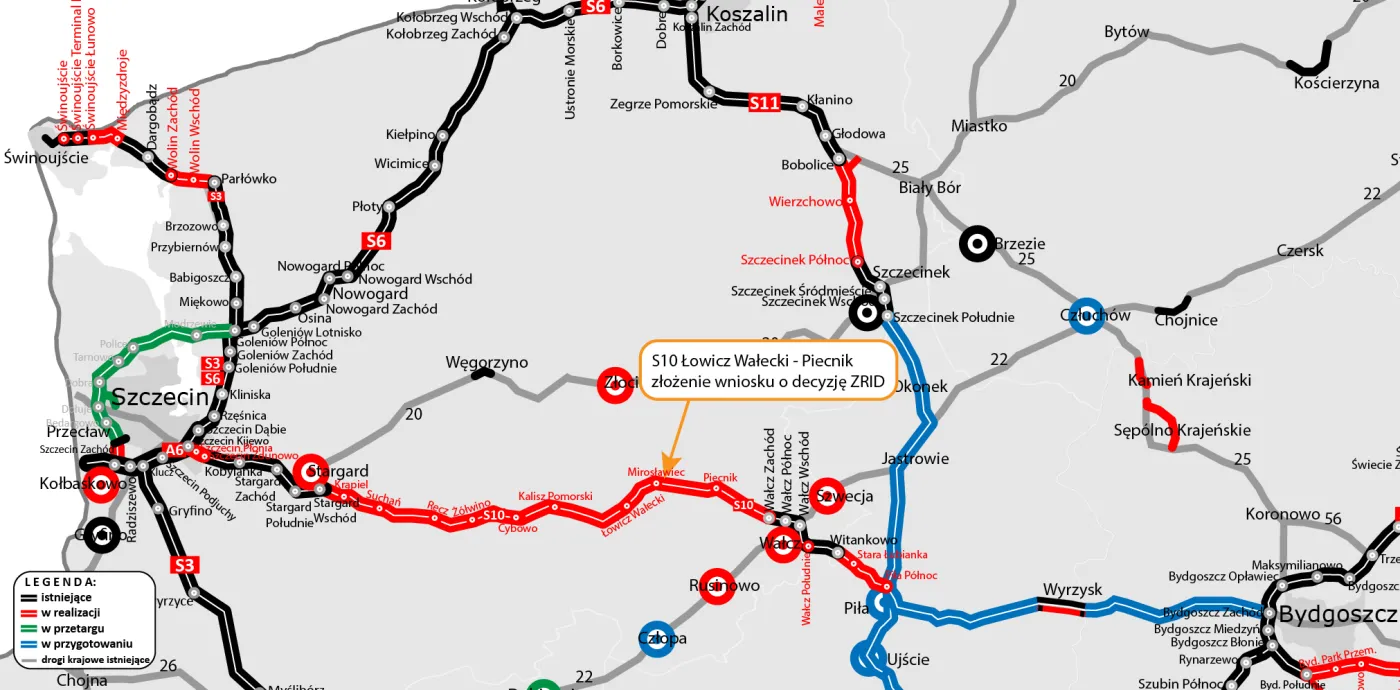 Mapa z lokalizacją drogi S10