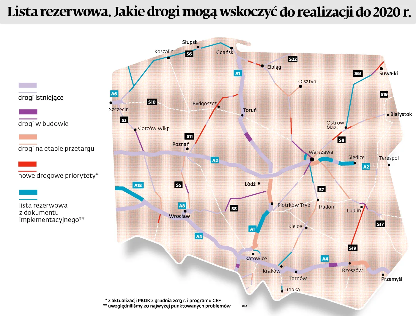 Oto mapa dróg rezerwowych, które mogą powstać do 2020 roku