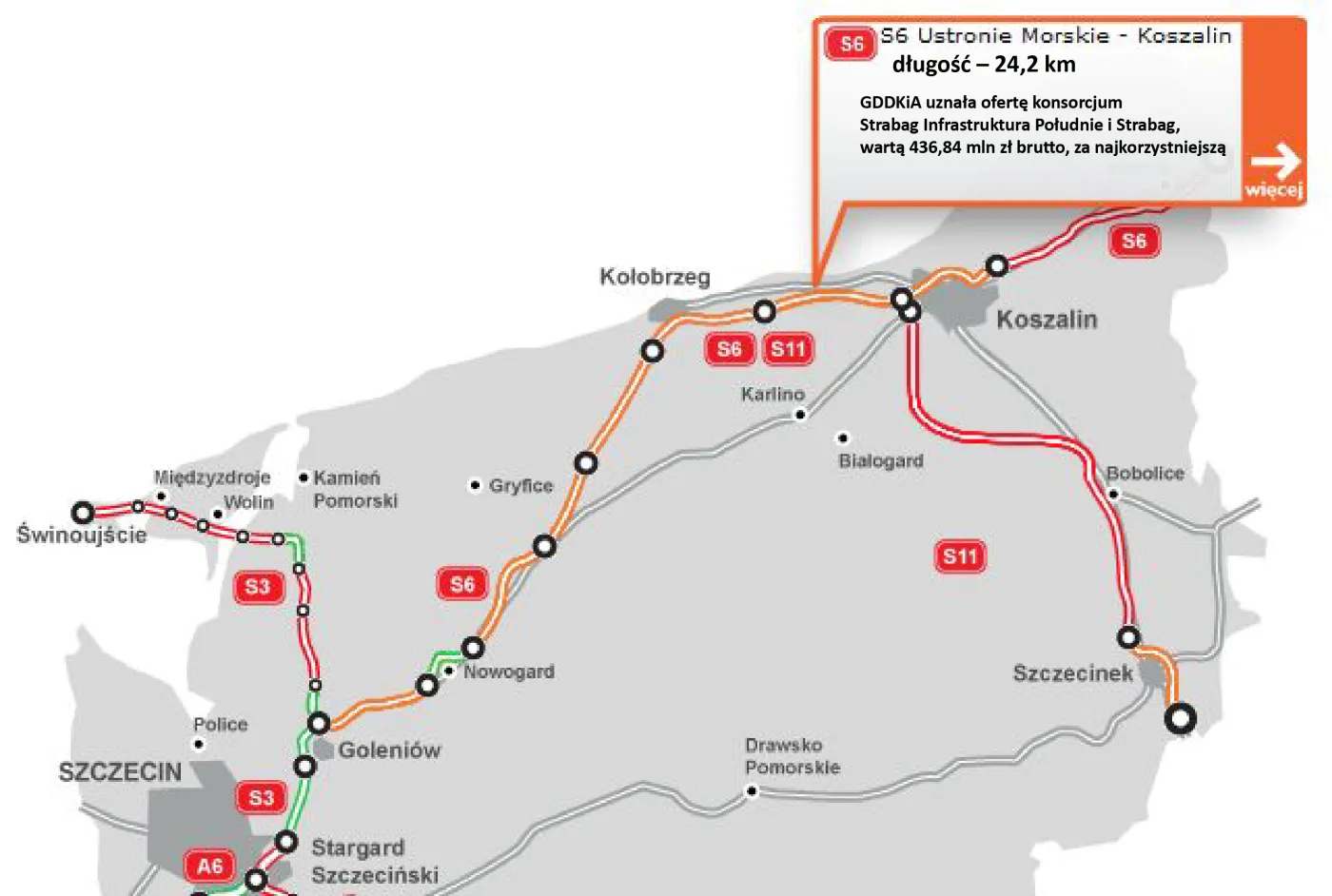 Strabag z kontraktem na odcinek S6 k/Koszalina [MAPA]