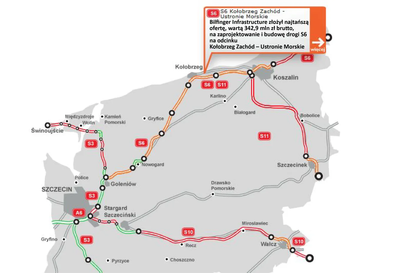 GDDKiA: Bilfinger z najtańszą ofertą na odcinek S6 k/Kołobrzegu [MAPA]