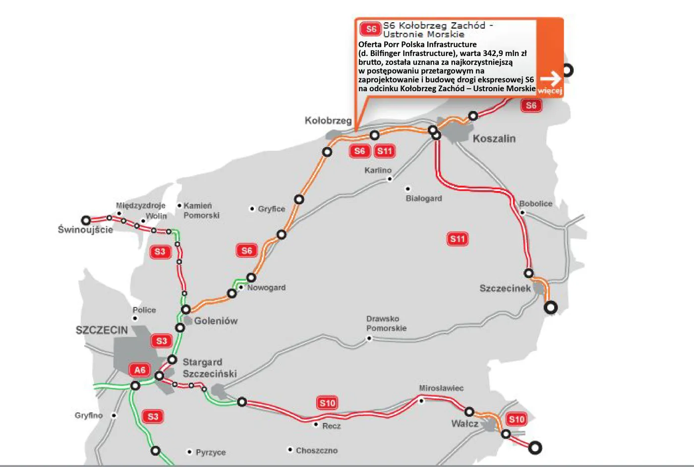 GDDKiA: Porr PI z najkorzystniejszą ofertą na odcinek trasy S6 k/Kołobrzegu [MAPA]