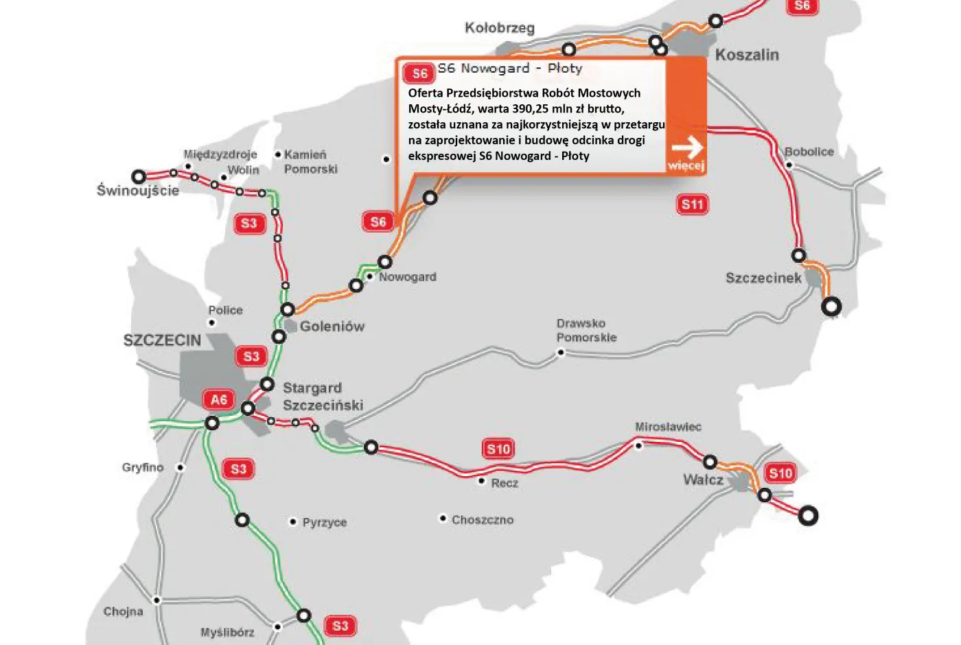 Oferta PRM Mosty-Łódź najkorzystniejsza w przetargu na odcinek S6 Nowogard-Płoty