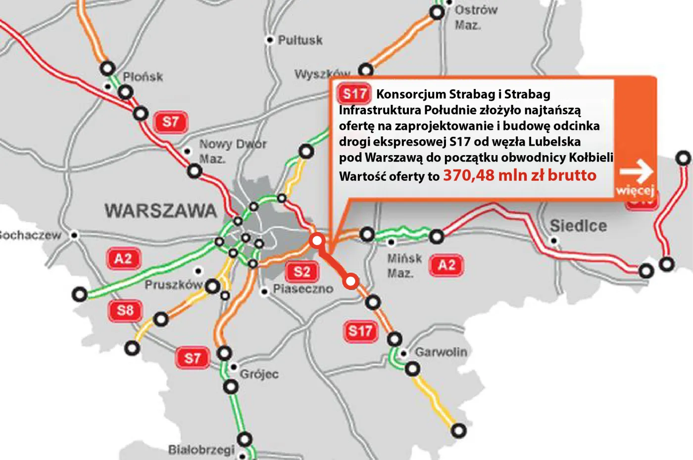 Konsorcjum Strabag wybuduje podwarszawski odcinek S17 za 370 mln zł