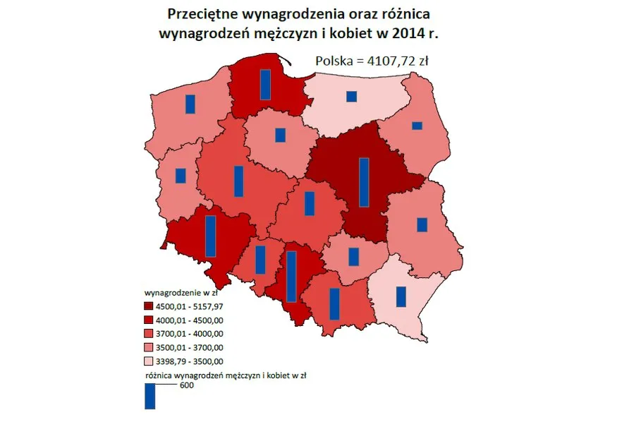 Przeciętne wynagrodzenia oraz różnica wynagrodzeń mężczyzn i kobiet w 2014 r.