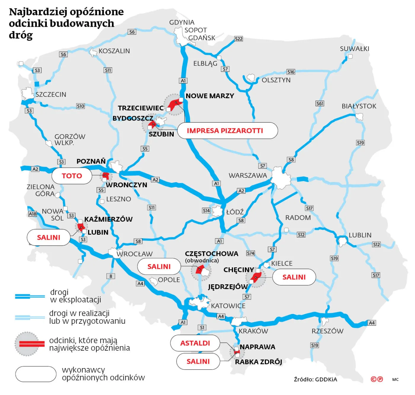 Włoskie firmy żądają ekstra 1,2 mld zł. Oddanie części szybkich tras może się opóźnić [MAPA]