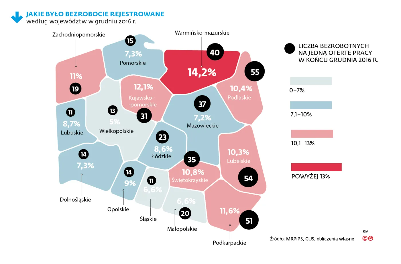 Mimo rekordowo niskiego bezrobocia, Polska B wciąż przegrywa walkę [MAPA]
