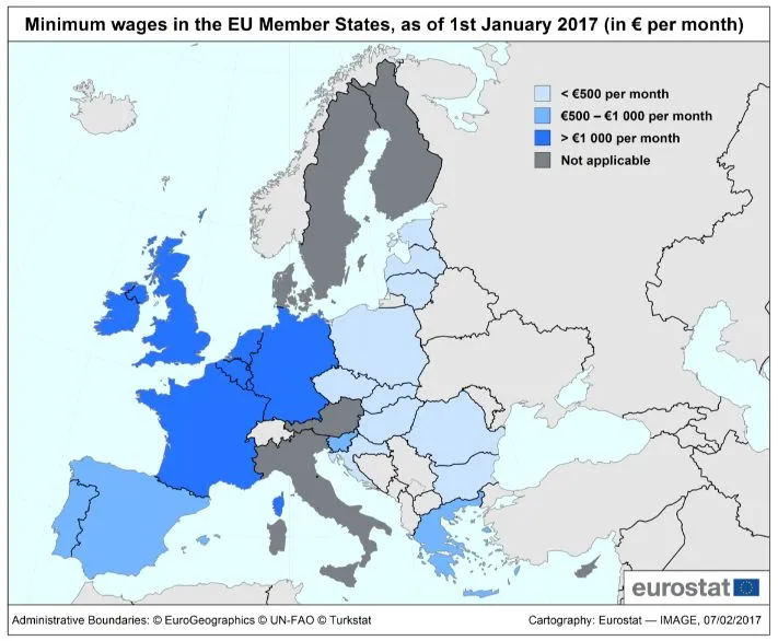 Żelazna kurtyna wciąż dzieli Europę. Eurostat porównał płace minimalne [MAPA]