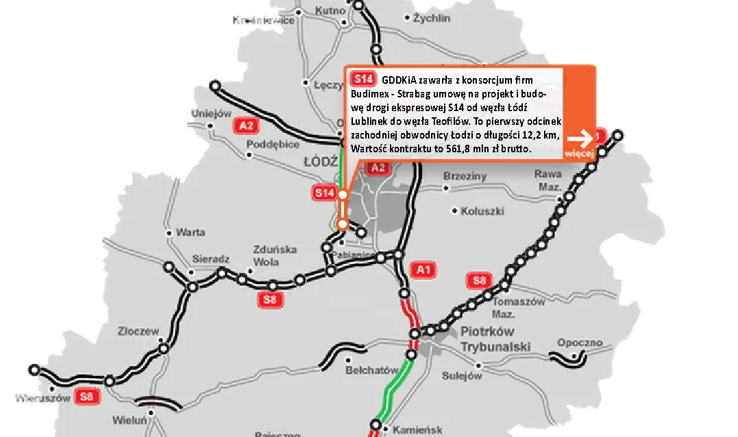 Domknięcie łódzkiego ringu coraz bliżej. Podpisano umowę na budowę odcinka S14 [MAPA]