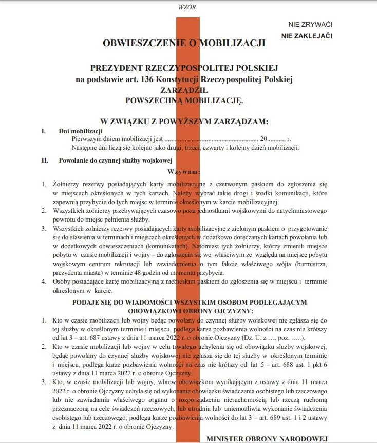 Wzór obwieszczenia mobilizacyjnego