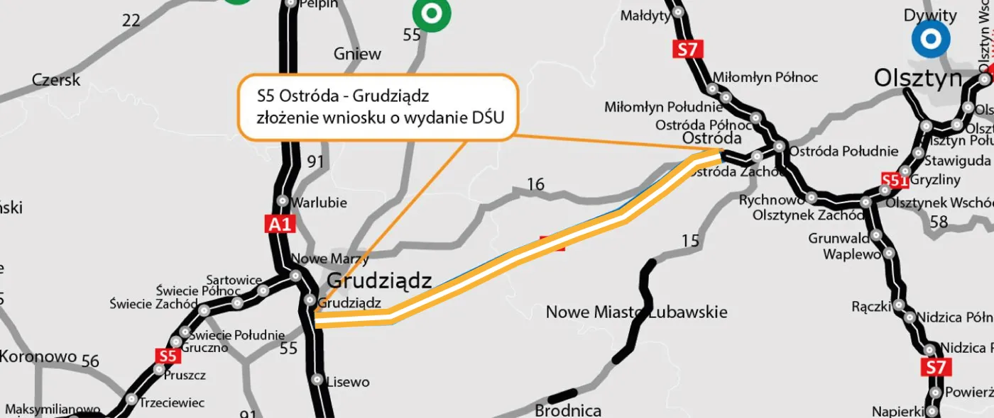 S5 - Ostróda - Grudziądz - lokalizacja