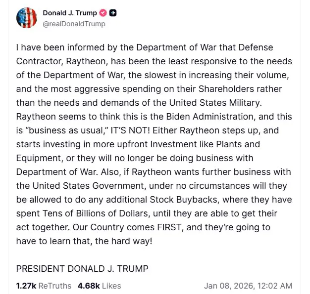 Krytyka Raytheonu przez D. Trumpa