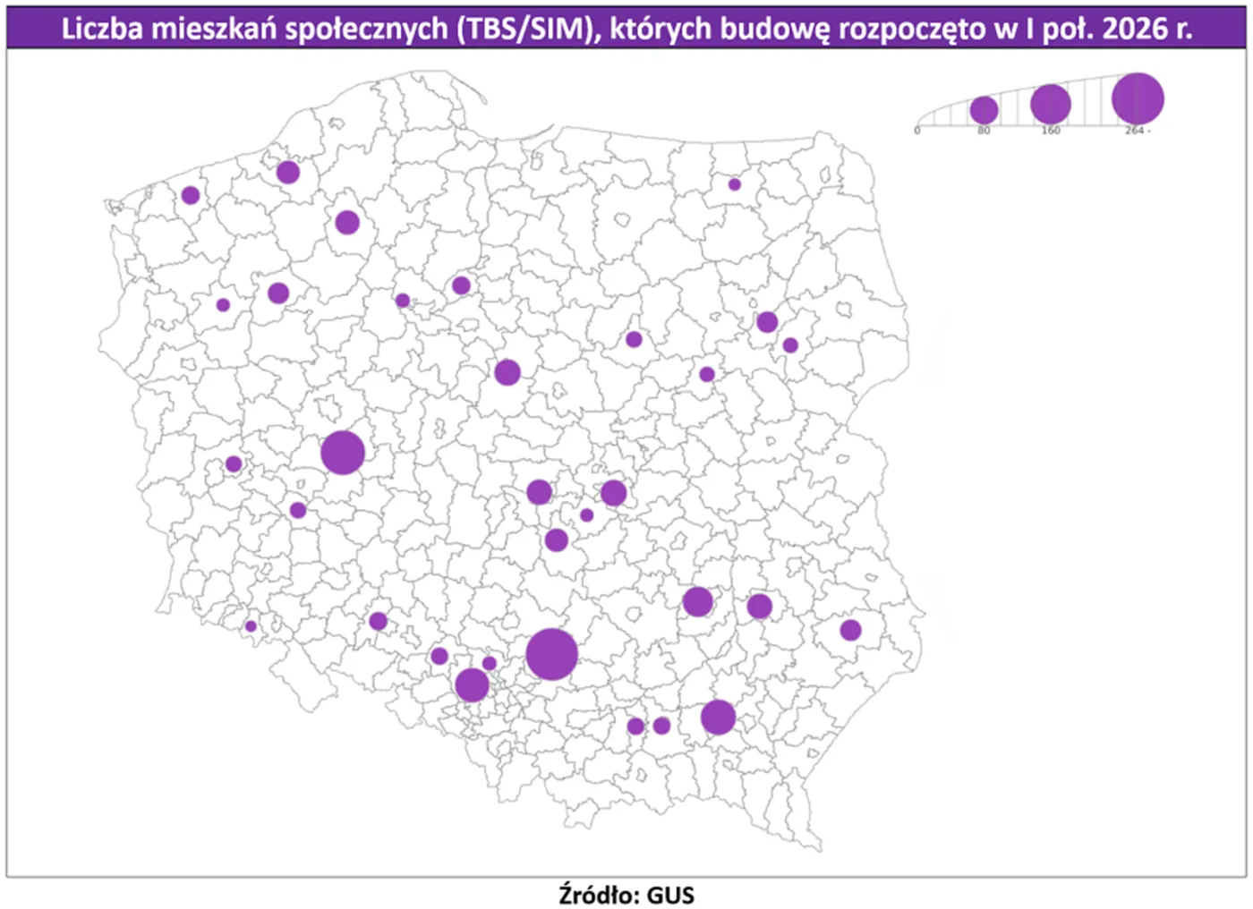 Liczba rozpoczętych inwestycji w mieszkania społeczne w I poł. 2026 r.