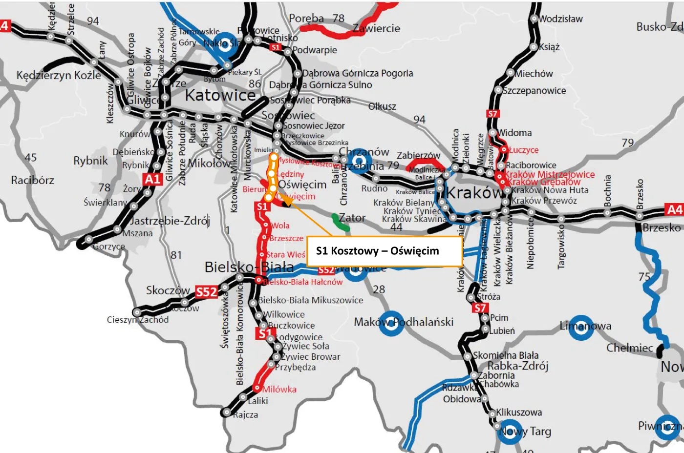 S1 Kosztowy – Oświęcim - lokalizacja