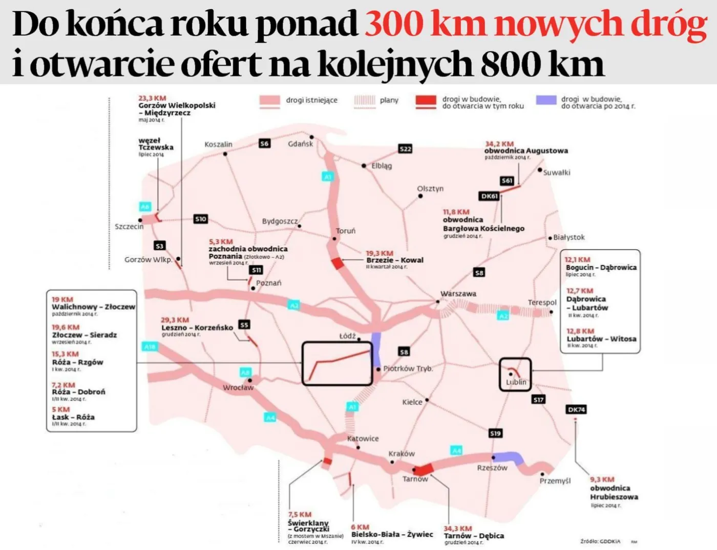 Jak do końca 2014 roku rozrośnie się sieć dróg w Polsce (MAPA)