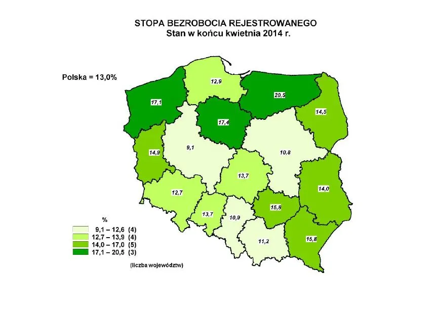 GUS: Bezrobocie według powiatów - kwiecień 2014 r.