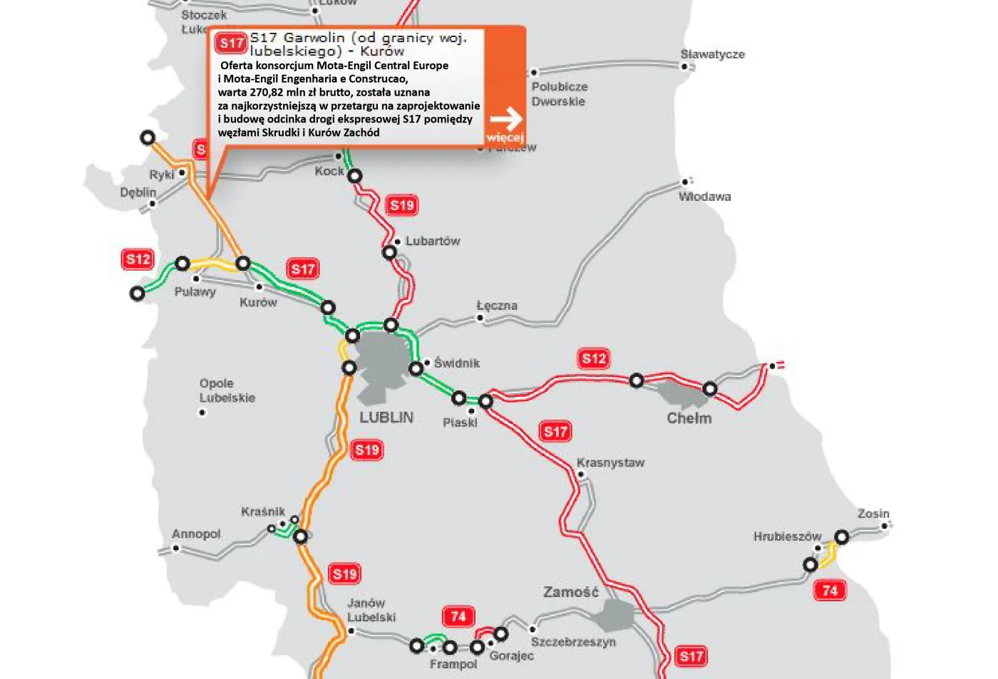Oferta Mota-Engil warta 271 mln zł najkorzystniejsza na odcinek S17