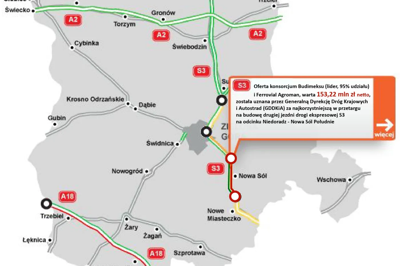 Wiadomo już, kto wybuduje fragment trasy S3 koło Nowej Soli [MAPA]