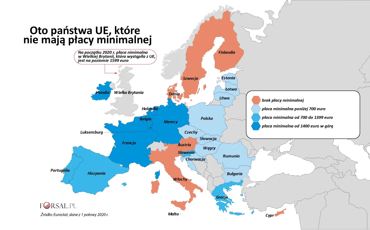 Oto kraje UE, w których nie obowiązuje płaca minimalna [MAPA]