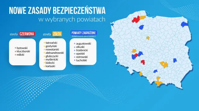 Ministerstwo Zdrowia: w strefie czerwonej 3 powiaty, w żółtej 8 powiatów