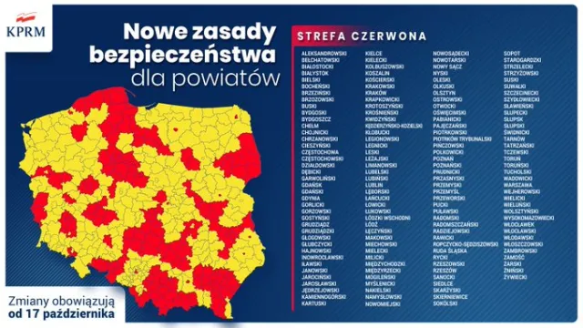 Czerwona strefa od 17.10. Jest nowa lista 152 powiatów, wśród nich Warszawa [MAPA]