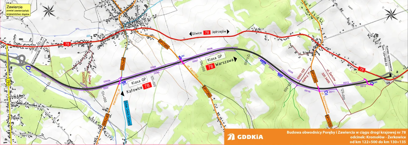 Plan liniowy budowy II odcinka obwodnicy Poręby i Zawiercia w ciągu DK78