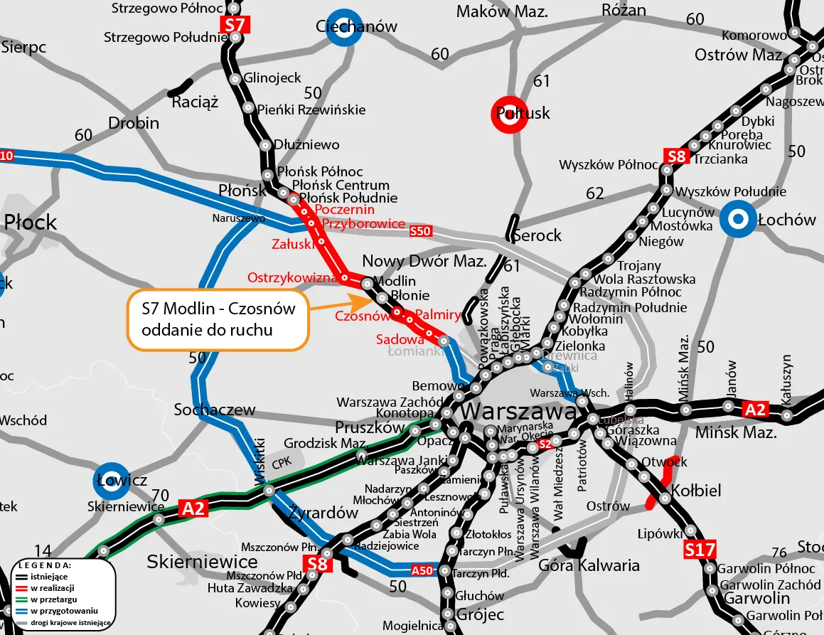 S7 Modlin - Czosnów, mapa lokalizacja