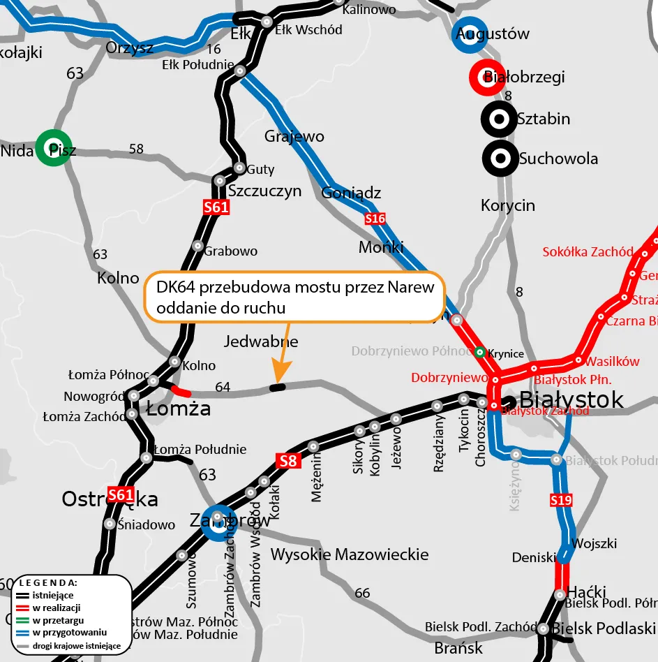 Mapa mostu przez Narew w ciągu DK64